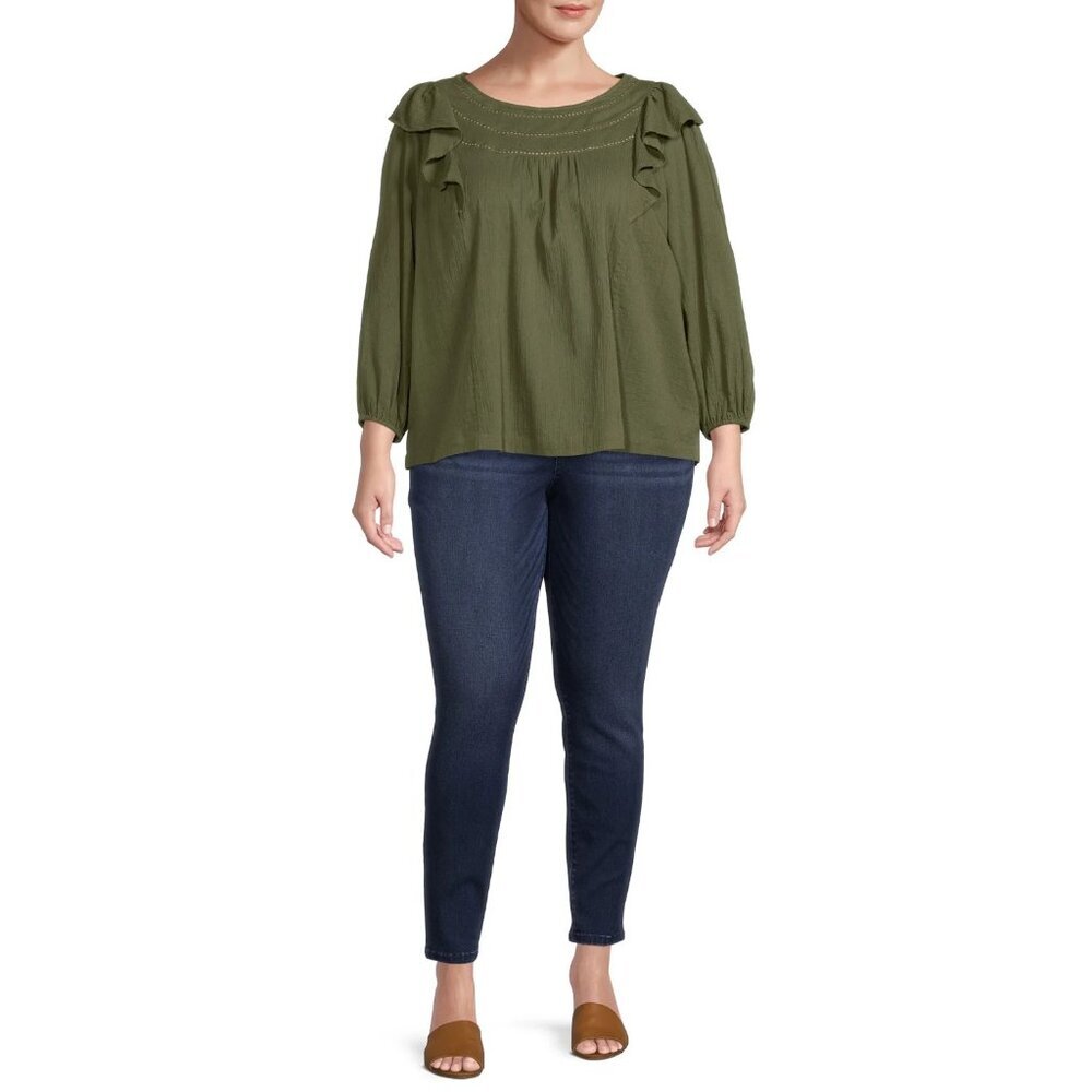 Terra & Sky Women Plus Size Skinny Jeans, Size 26W, Petite, High Rise, Dark Blue - Picture 3 of 4
